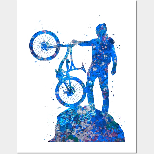 Downhill mountain bike watercolor blue art Wall Art by Yahya Art